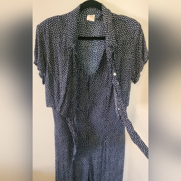 Vintage 80s 90s Pocket Tie Front Polka Dot Jumpsuit Large 8/10? Short Sleeve - Picture 6 of 7